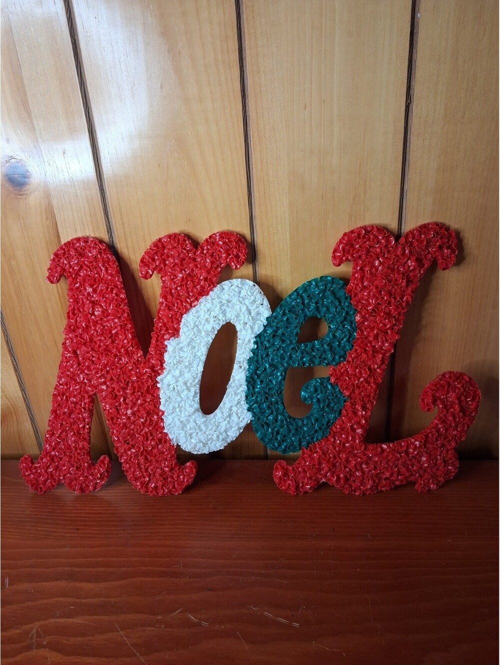 Vtg 1960's Era Melted Popcorn Christmas Noel Decoration Sign Holiday MCM 20x12.5